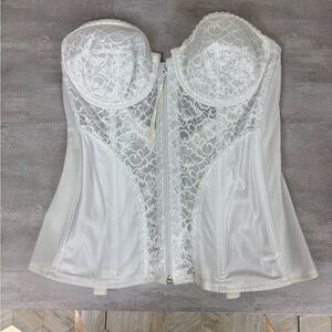 Vintage White Lace Front Zipper Corset Bra Low Back and Boning